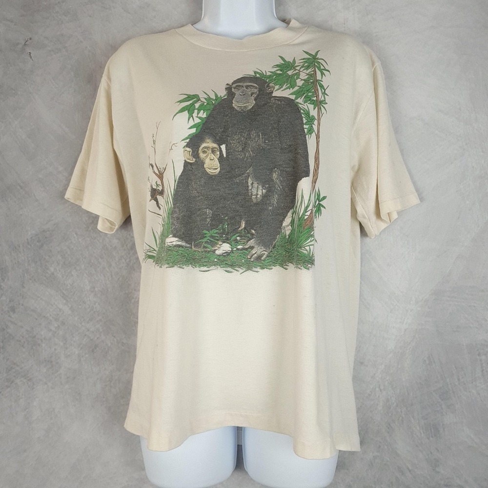 Vintage Chimpanzee Wildlife Shirt Mens Large White Lexington Nature Graphic USA